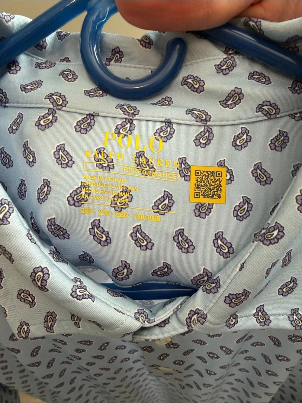 Ralph Lauren Light Blue Paisley Polo with Navy Logo